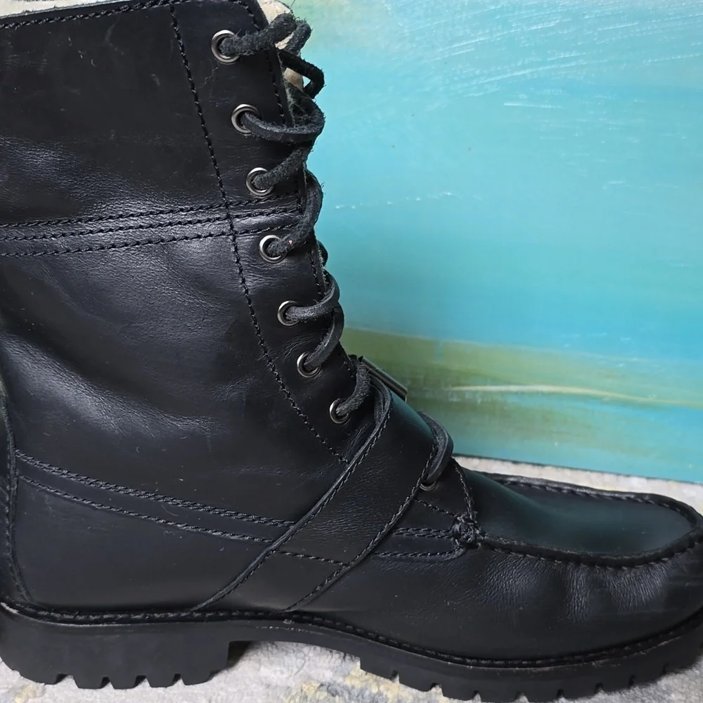 Polo by Ralph Lauren Black Leather Combat Boots